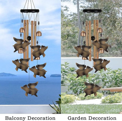Outdoor Bronze Flying Pig Wind Chimes, Pigs WindChimes, Gift Wind Chime, Flying Pigs Wind Bell, Gifts for Women, for Home, Garden, Indoor, Outdoor Decoration, Garden Fly Pigs Wind Chimes
