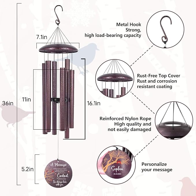 ASTARIN Outside Wind Chimes for Loss of Loved one, Personalized Sympathy Gift for Loss Mother/Father, Windchimes Outdoors Condolences Gift for Women/Men, Garden Decoration, Produced in USA
