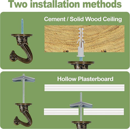 Aidoclip Ceiling Swag Hook Sets - Heavy Duty Hooks with Mounting Hardware for Hanging Plant, Ceiling or Extender Chains - Easy Install with Screws/Brackets