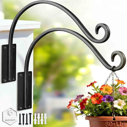 AJART Hanging Plant Hanger Outdoor: 2 Pieces Bird Feeder Wall Hooks - 16-Inch Heavy-Duty Plant Bracket Hook for Hanging Flower Baskets