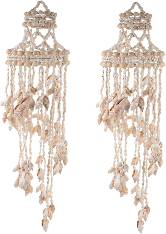 Seashell Wind Chimes, 2Pcs Shell Wind Chimes for Outside Hanging Shell Nautical Decorative Decoration Sea Decor for Outside Patio Yard Garden Hanging Ornament Home Decor