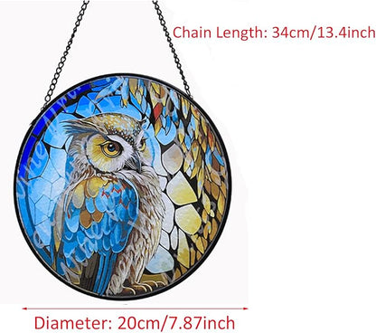 Hanging Stained Glass for Windows,20cm/7.87inch Owl Suncatcher Stained Glass Garden Hangings Ornaments Mother's Day Valentine's Day Halloween Fall Christmas Decor for Home (B Style)