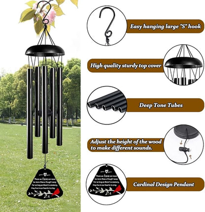 Memorial Wind Chimes,Sympathy Gift for Loss of Mother Father,30inch Sympathy Windchimes for Loss of Loved One,Cardinal Wind Chimes Outdoors Decor