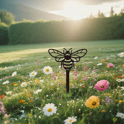 WADORN Bee Metal Yard Stakes Spring Decor, 10.6" Bee Outdoor Statues Silhouette Black Cute Bees Yard Art Stakes Bees Lover Gifts Indoor Outdoor Ornaments Decoration for Garden Patio Backyard Lawn