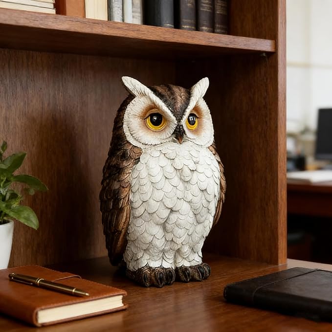 Owl Statue Garden Decor, Resin Waterproof Halloween Indoor Outdoor Lawn Yard Patio Office Living Room Decoration Gifts for Mom Women (8.3 Inch)