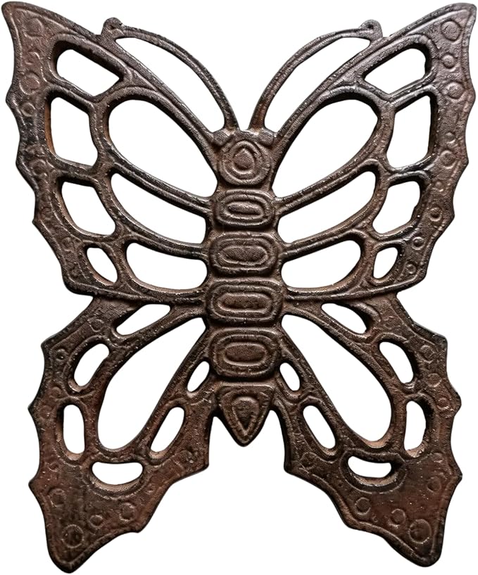 Comfy Hour 11" Vintage Brown Butterfly Duo Stepping Stones, Rustic Antique Figurine Style Home Decor, Heavy Duty Metal Garden Pathway Paver (Set of 2)