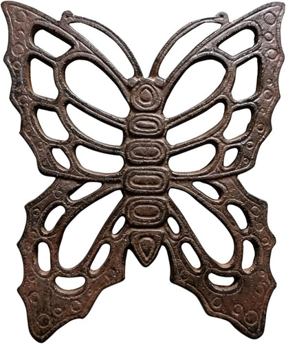 Comfy Hour 11" Vintage Brown Butterfly Duo Stepping Stones, Rustic Antique Figurine Style Home Decor, Heavy Duty Metal Garden Pathway Paver (Set of 2)
