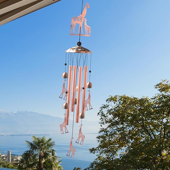 JOBOSI Brass Giraffe Wind Chime, for Women,Giraffe Wind Chime Outdoor, Handmade Metal Garden Wind Chimes,Melodic Weatherproof, Gift for Mom/Grandma