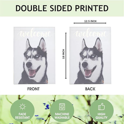 Mugod Siberian Husky Garden Flag Funny Dog Yard Flags Vertical Double Sided 12.5x18 Inch Small Flag Burlap Banners Home Decorative Outdoor Villa Patio Lawn