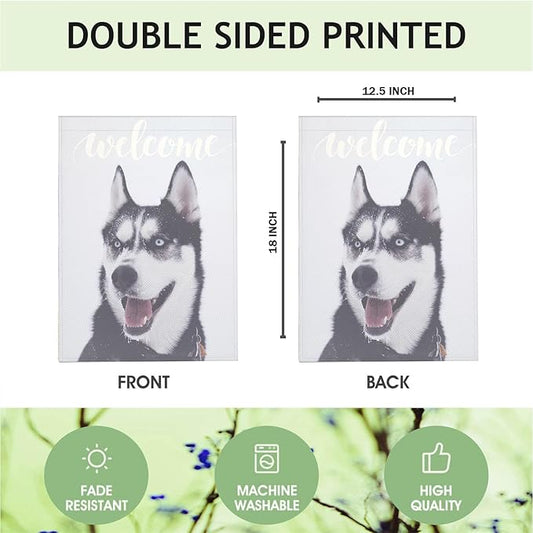 Mugod Siberian Husky Garden Flag Funny Dog Yard Flags Vertical Double Sided 12.5x18 Inch Small Flag Burlap Banners Home Decorative Outdoor Villa Patio Lawn