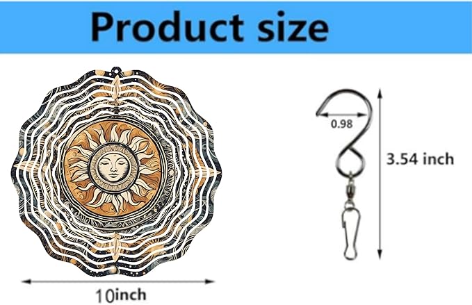 Sun Face Mandala 10" Wind Spinner Outdoor Metal Garden Art Celestial Patio Decoration Cosmic Design Yard Ornament Vibrant Hanging Sculpture