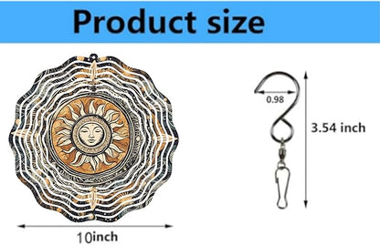 Sun Face Mandala 10" Wind Spinner Outdoor Metal Garden Art Celestial Patio Decoration Cosmic Design Yard Ornament Vibrant Hanging Sculpture