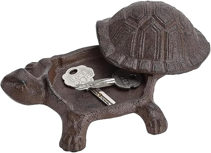 Top Brass Turtle Key Hider - Cast Iron Garden Statue with Secret Compartment | Weatherproof Outdoor/Indoor Decor | Secure Key Storage & Unique Yard Art Gift