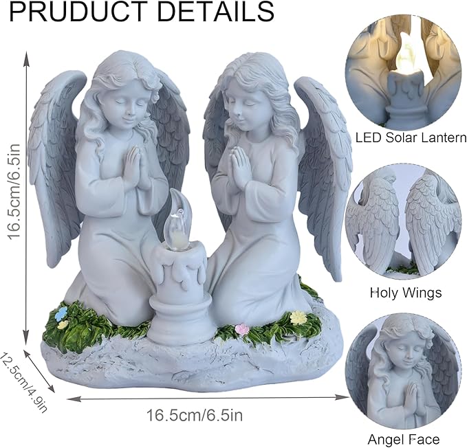 Solar Garden Angel Statue Praying Guardian Angel Statue Light for Outdoor Yard Decor, Resin Garden Sculpture, Weatherproof Statues for Angels Memorial Gifts for Women, Mom, Grandma