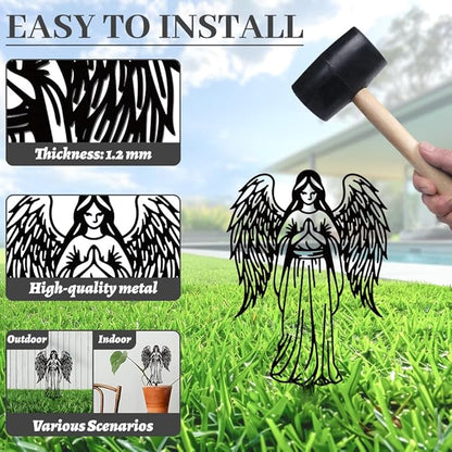 WADORN Angel Silhouette Garden Stakes Decor, Metal Angel Lovers Gifts Stakes Statues Ornaments for Yard Art Black Silhouette Yard Outside Decor for Backyard Lawn Patio Outdoor Decor, 15x8.3Inch