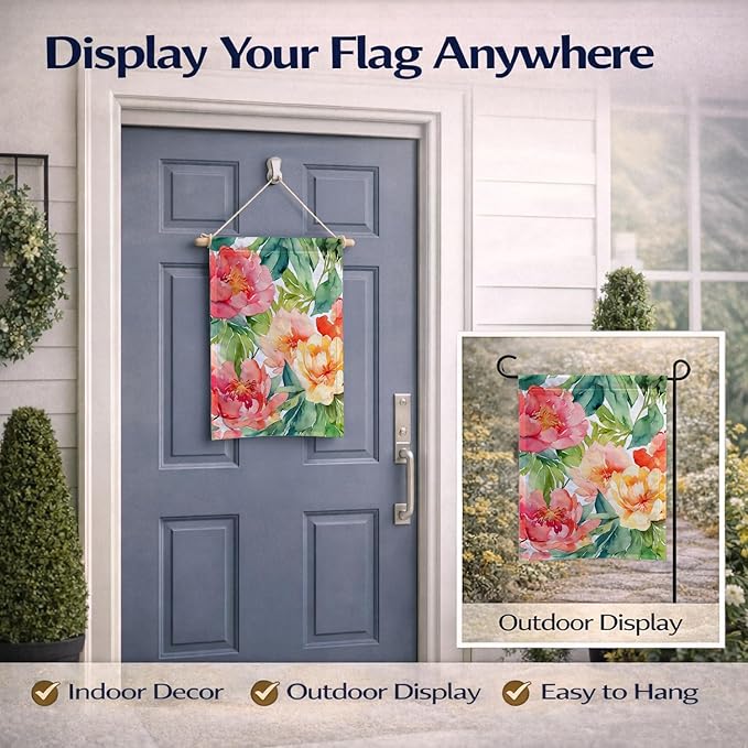 Caroline's Treasures Indiana Peonies in Watercolor Garden Flag Mailbox Flag Decorative Yard Flag Banner Outside Patio Artwork Yard Flower Beds, Garden Size, Multicolor