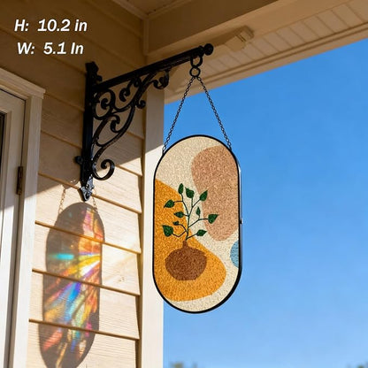Stained Glass Window Hanging, Black Cat Sun Catcher for Wall Door Indoor Home Kitchen Living Room Office Meditation Decoration, Gifts for Women, Wife, Mom, Father, Mother's Day Birthday