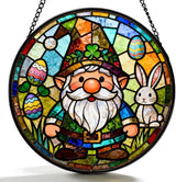 Funoasis Bunny Gnome Stained Glass Suncatcher - 6.3 Inches Easter Egg Hanging Window Ornaments Gift for Holiday Celebration Decoration