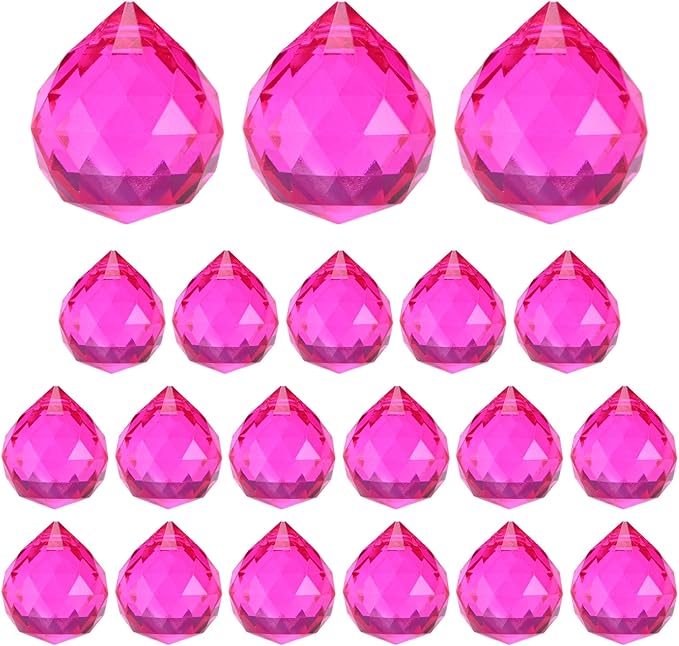 M METERXITY 20-Pack Crystal Ball Prisms, 24mm/0.94 Inch Chandelier Pendant Maker Hanging Crystals Chandelier Prisms for Home/Windows/Garden/DIY Decoration[Rose Red]