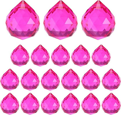 M METERXITY 20-Pack Crystal Ball Prisms, 24mm/0.94 Inch Chandelier Pendant Maker Hanging Crystals Chandelier Prisms for Home/Windows/Garden/DIY Decoration[Rose Red]