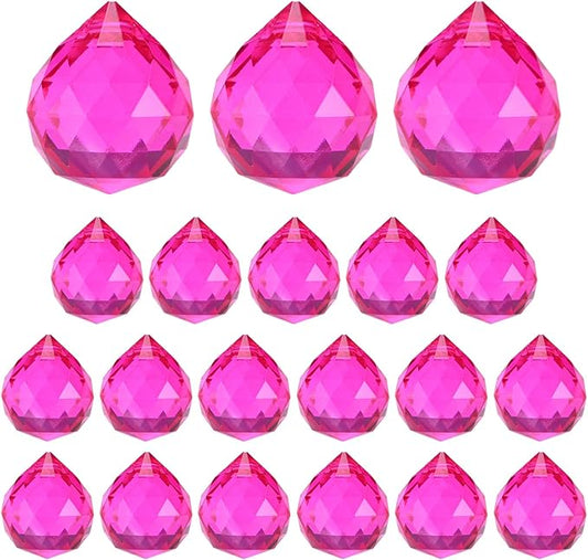 M METERXITY 20-Pack Crystal Ball Prisms, 24mm/0.94 Inch Chandelier Pendant Maker Hanging Crystals Chandelier Prisms for Home/Windows/Garden/DIY Decoration[Rose Red]