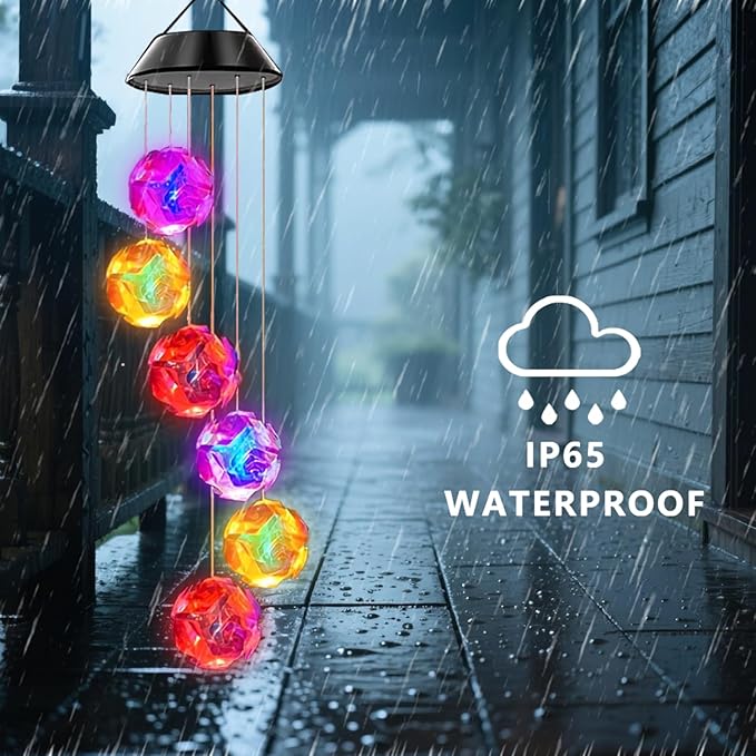 Solar Wind Chimes for Outside,Color Changing Colorful Rose Ball Solar Hanging Lights Outdoor,Waterproof Outdoor Solar Powered Lights for Garden Patio Yard Home,Gifts for Mom