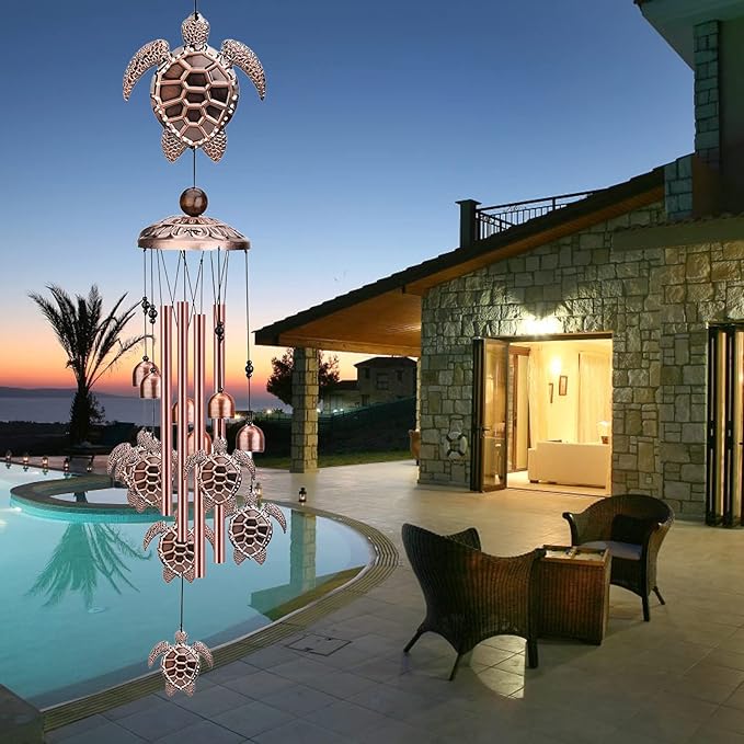 Choha Sea Turtle Wind Chimes for Outside, Metal Windchimes Outdoors Clearance, Memorial Wind chime with S Hook for Patio Garden Decor，Unique Gift for Mom Grandma