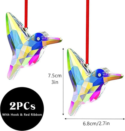 H&D HYALINE & DORA Set of 2,3" Crystal Sun Catcher Prisms, AB Colored Hummingbird Hanging Suncatchers, Glass Hummingbird Prisms for Windows, Garden Decor