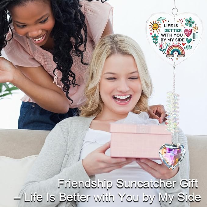 Gifts for Girlfriend, Best Friend, Sisters, Mom,Daughters,Crystal Suncatcher Ornament with Quote “Life is Better with You by My Side”Birthday Gifts,Window Hanging Decor