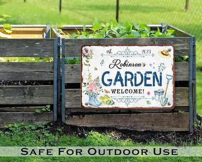 Custom Metal Signs with Name Made in USA Personalized Vintage Garden Sign Waterproof Vintage Decorative Metal Print for Wall Decor Customized Home Garden Ideas Gifts Artwork Prints for Yard Ourdoor