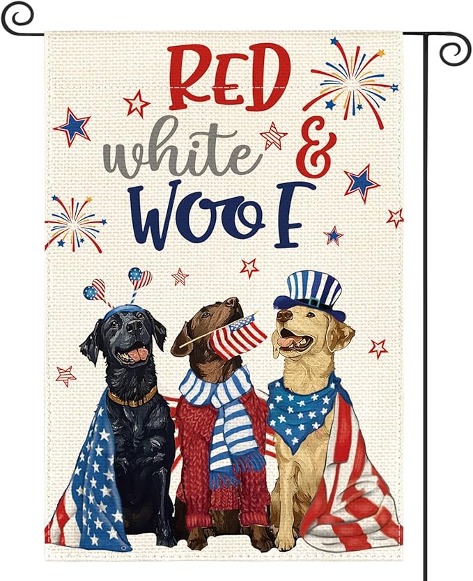 AVOIN colorlife Patriotic 4th of July Dogs Garden Flag 12x18 Inch Double Sided, Memorial Day Independence Day American Stars and Stripes Yard Outdoor Decoration