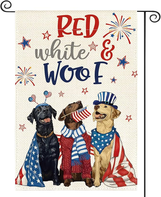 AVOIN colorlife Patriotic 4th of July Dogs Garden Flag 12x18 Inch Double Sided, Memorial Day Independence Day American Stars and Stripes Yard Outdoor Decoration