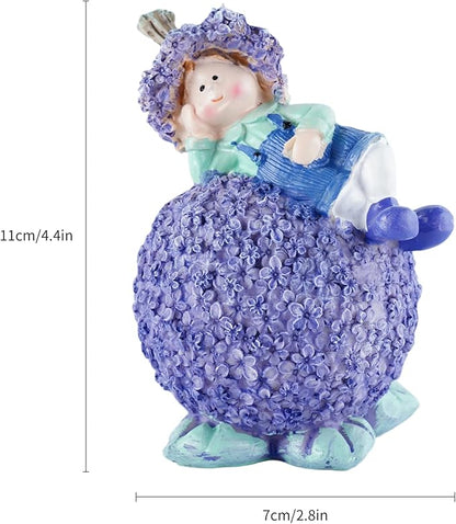 Charming Boy and Girl Garden Figurines Lavender Themed Decor Statues Spring Summer Resin Figures for Outdoor Patio Lawn Yard Art Decoration