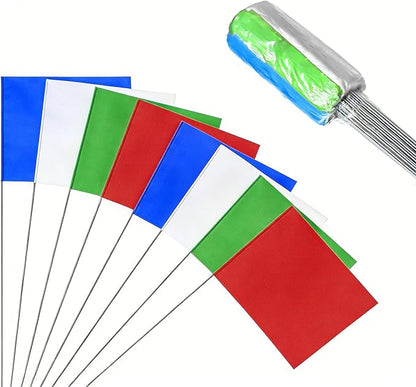100Pack Red&Green&Blue&White Marking Flags, JIZHGRAD 15x4x5 Inch Marker Flags Use for Yard & Lawn, Boundary & Dog Training, Survey & Landscape, Sprinkler & Surveyor, Garden & Construction, High Visibility, Sturdy, Versatile, UV & Weather Resistant