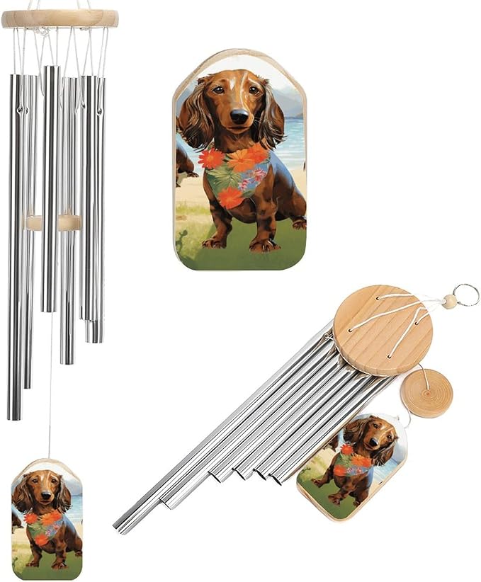 Large Aluminium Wind Chimes 20.5" Inches Dachshund Tropical Painting Art Wind Chimes for Outside Memorial Wind Chimes Sympathy Wind Chime for Outdoor Garden Patio Decoration