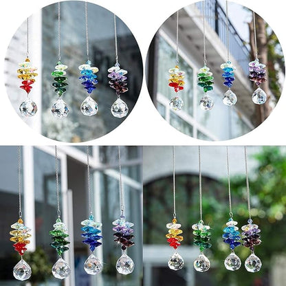 HDCRYSTALGIFTS 4PCS Crystal Hanging Sun Catchers for Window Indoor Rainbow Maker Suncatchers Crystals Ball Prism Chakra Octagon Bead Decor for Home Garden,10.5inch