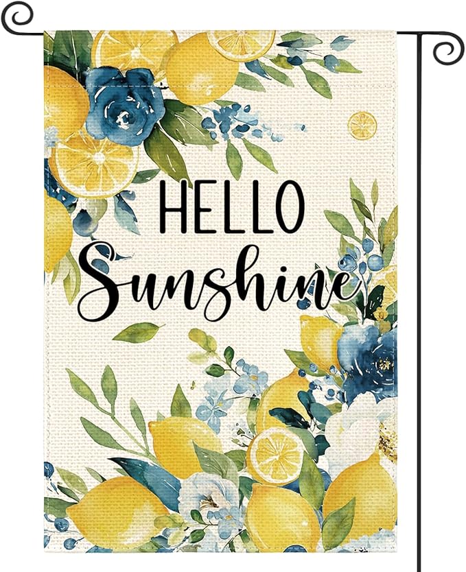 AVOIN colorlife Summer Lemon Floral Garden Flag 12x18 Inch Double Sided Outside, Hello Sunshine Seasonal Yard Outdoor Flag