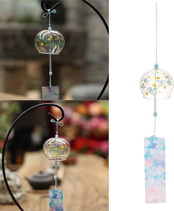 Glass Wind Chimes Set of 2, Handcrafted Wind Bells, Home Garden Wedding Indoor Outdoor Decoration, for Kids Friends
