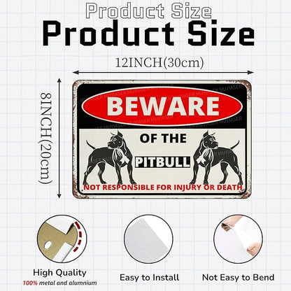 Beware Of The Dog Pitbull Sign Aluminum Metal Tin Signs Outdoor Yard Sign Warning Sign For Fence Yard Home Kitchen Farm Garden Wall Decor 8x12 Inch