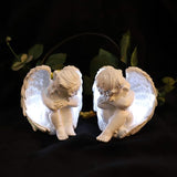 JUNIQUTE Sleepy Time Little Angel with Light Cupid Garden Statue Home Decor Cherub Statue Baby Sculpture Figurine Set of 2