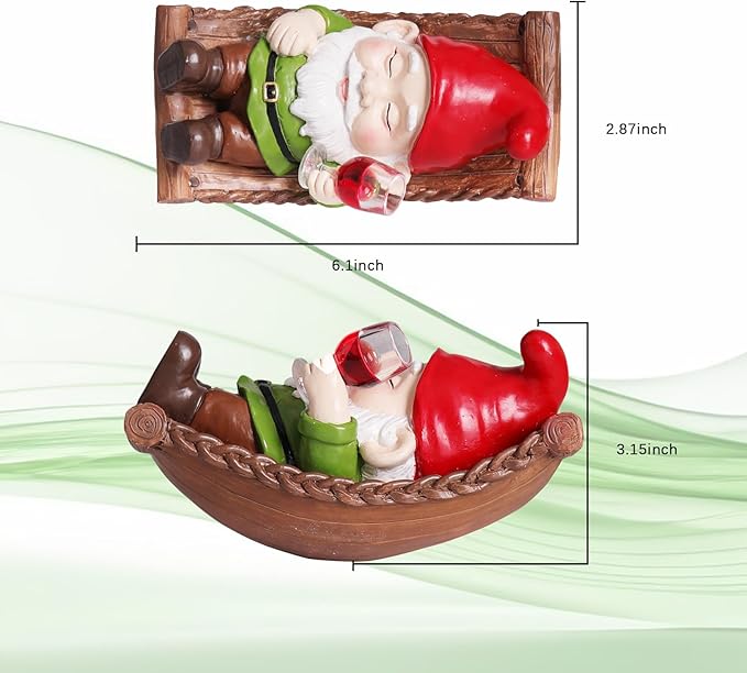 Funny Gnome Garden Hanging Decor, Cute Wine Drinking Gnome on Hammock Figurine for Outdoor Patio, Fence, Balcony, Porch & Garden Gift