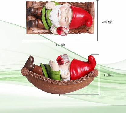 Funny Gnome Garden Hanging Decor, Cute Wine Drinking Gnome on Hammock Figurine for Outdoor Patio, Fence, Balcony, Porch & Garden Gift
