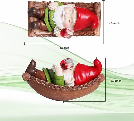 Funny Gnome Garden Hanging Decor, Cute Wine Drinking Gnome on Hammock Figurine for Outdoor Patio, Fence, Balcony, Porch & Garden Gift
