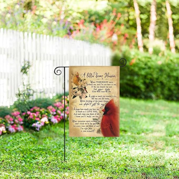 AVOIN colorlife Cardinal Memorial Garden Flag 12x18 Inch Double Sided, A Letter From Heaven Commemorate Cemetery Grave Yard Outdoor Decoration