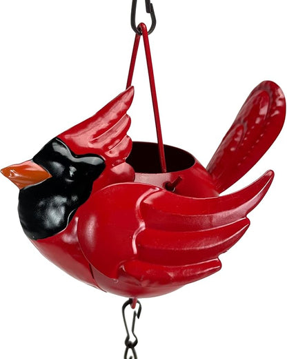 Things2Die4 85-Inch Metal Rain Chain with 7 Three-Dimensional Red Cardinal Birds, Rustic Brown Finish, Weighted Bell at Bottom, Decorative Downspout Alternative for Outdoor Garden or Patio Décor