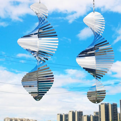 Hanging Wind Spinners,3D Spiral Highly Reflective Stainless Steel Metal Wind Spinner Outdoor Garden Decor,Bird Devices Deterrent to Scare Away Yard Birds12in 2Pcs