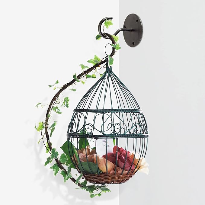 Ceiling Hooks for Hanging Plants, Metal Plant Hooks Wall Mount Hangers for Hanging Plants, Bird Feeders, Wind Chimes, Lanterns, Planters - Outdoor Decoration Hooks (3 Pack) (Black)