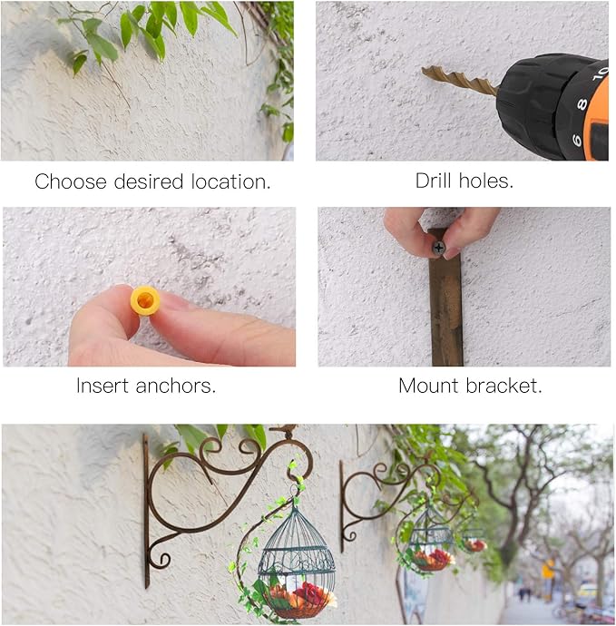 Lewondr Wall Hanging Plant Bracket,2 Pack 12-inch Retro Iron Metal Wall Hanger for Hanging Plant Flower Bird Feeder Planter Indoor Outdoor,Retro