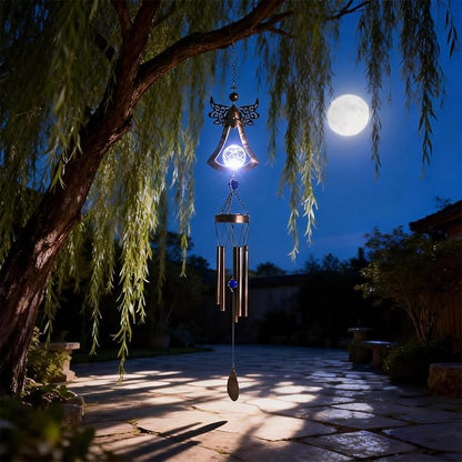 Taman Wind Chime - 42" Angel Solar Lights Wind Chimes Valentine's Day Gift for Outside Crackle Glass Ball LED Decorative Memorial Gift, Aluminum Tubes for Home, Outdoor, Yard, Patio,Garden Decor