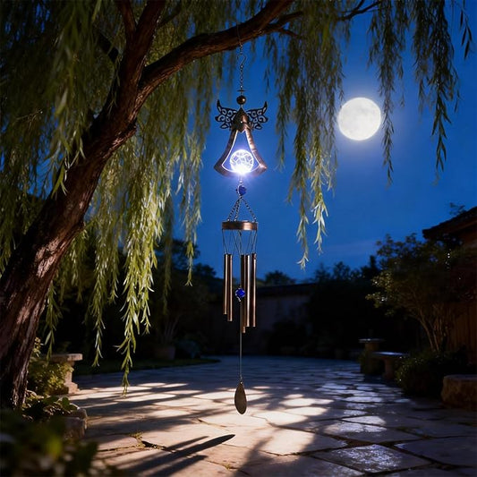 Taman Wind Chime - 42" Angel Solar Lights Wind Chimes Valentine's Day Gift for Outside Crackle Glass Ball LED Decorative Memorial Gift, Aluminum Tubes for Home, Outdoor, Yard, Patio,Garden Decor